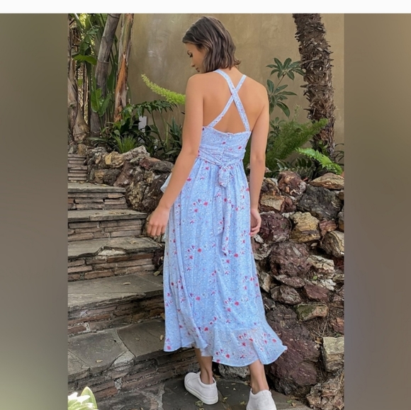 Lulus Afternoon Romance Dusty Blue Floral Print Ruffled Midi Dress Sz XL - Picture 2 of 15